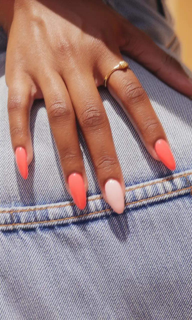 Fall 2025 Nail Colors for Brown Skin Peach and Pink Almond Gradient