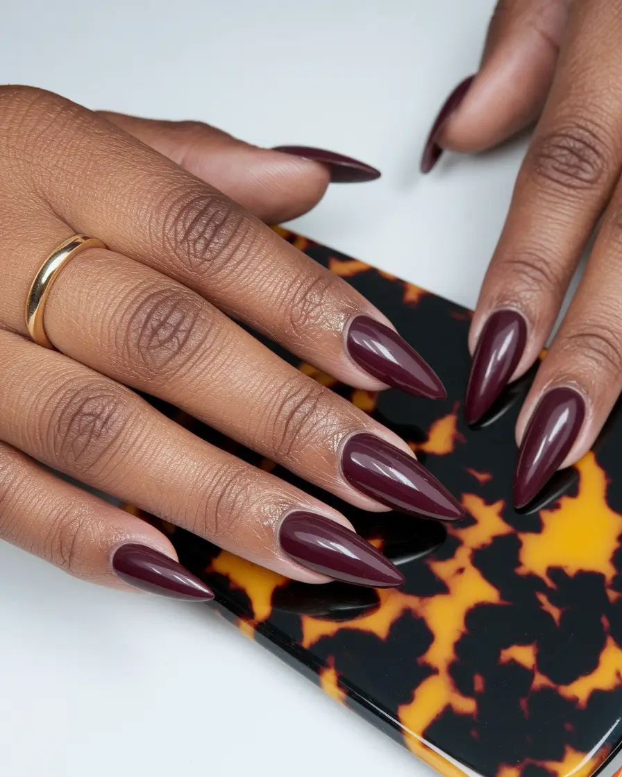 Fall 2025 Nail Colors for Brown Skin Glossy Plum Perfection