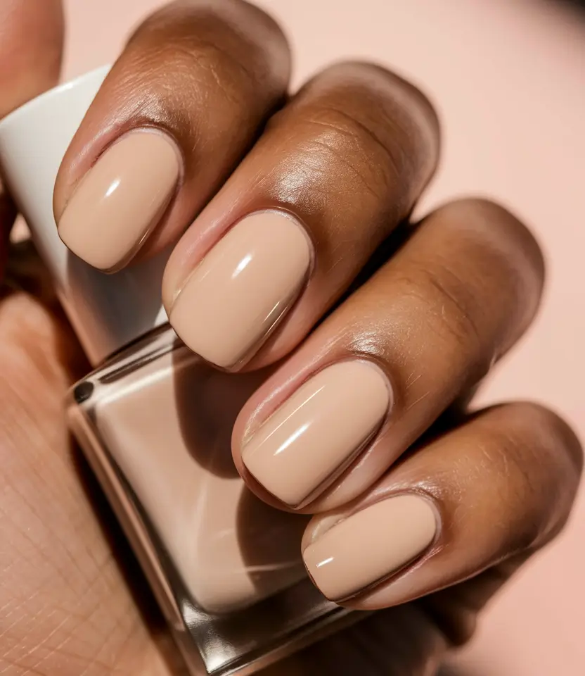Fall 2025 Nail Colors for Brown Skin Creamy Nude Elegance on Short Square Nails