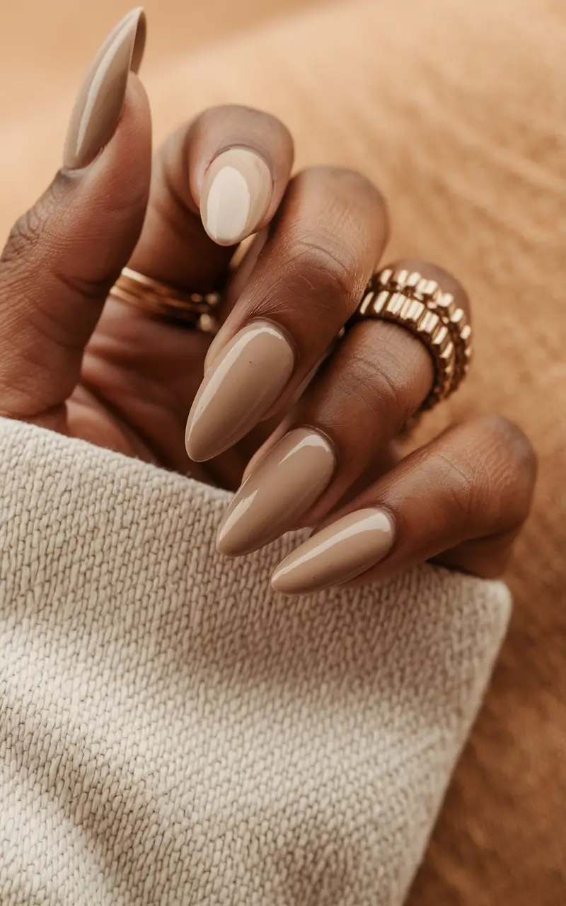 Fall 2025 Nail Colors for Brown Skin Toasted Taupe in Almond Perfection