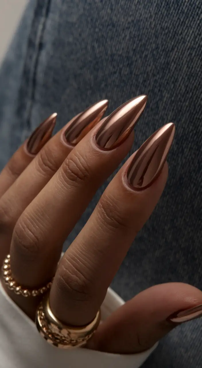 Fall 2025 Nail Colors for Medium Skin - Metallic Rose Gold