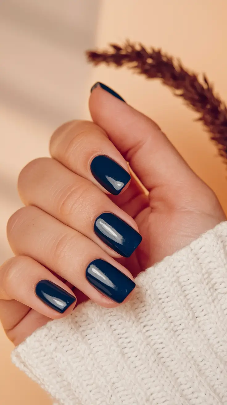 Fall 2025 Nail Colors for Medium Skin - Dark Navy with Glossy Finish