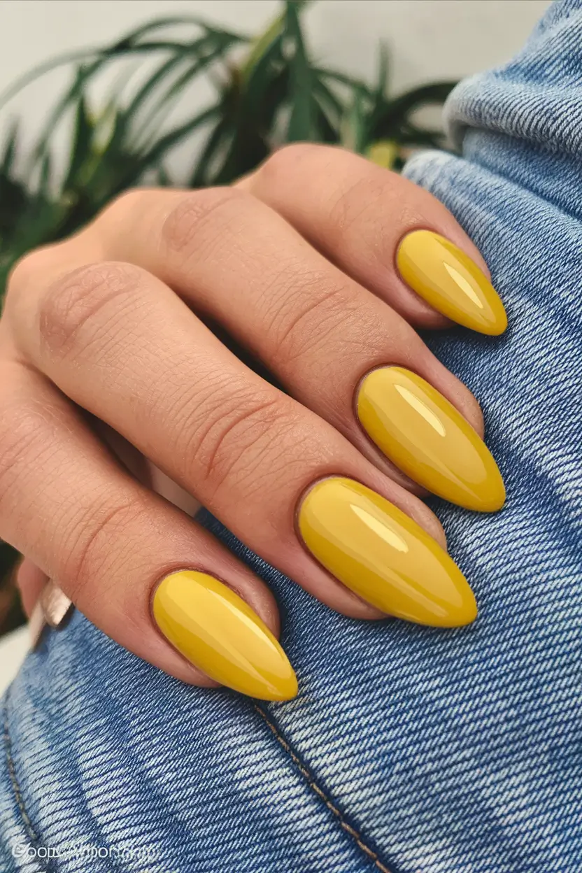 Fall 2025 Nail Colors for Medium Skin - Sunny Yellow Glossy Finish