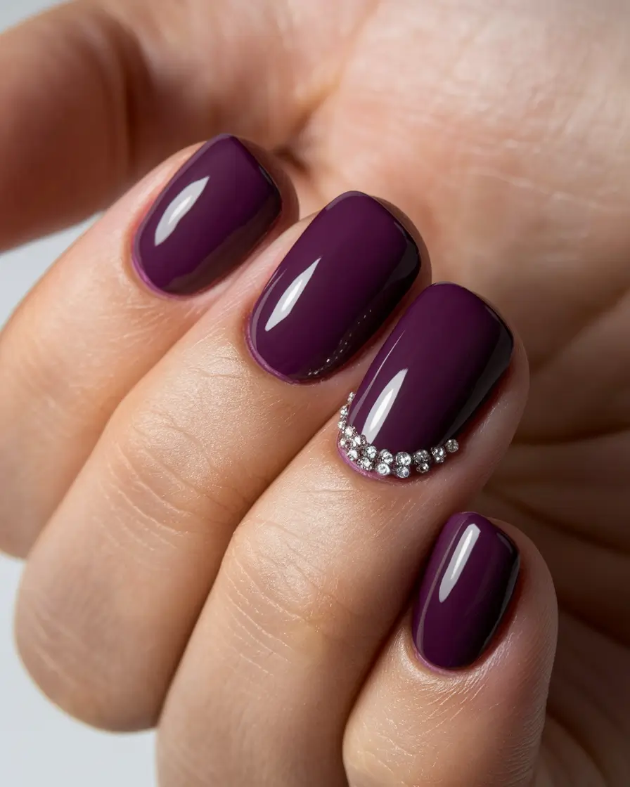 Fall 2025 Nail Colors for Medium Skin - Plum Purple with Crystal Accents