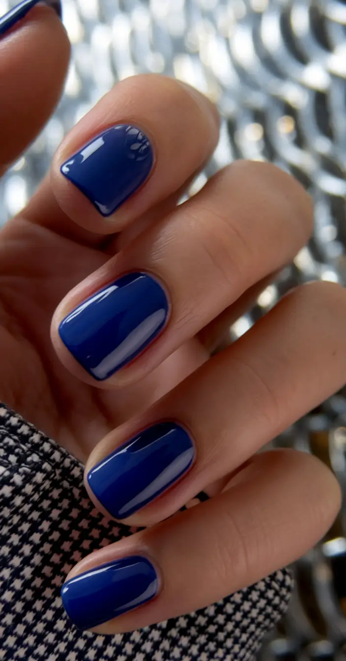 Fall 2025 Nail Colors for Medium Skin - Classic Blue with Glossy Shine