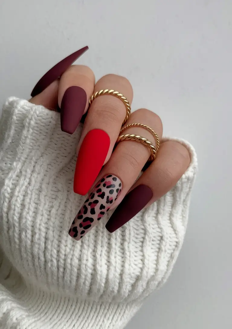 Fall 2025 Nail Colors for Medium Skin - Matte Burgundy Red Accent