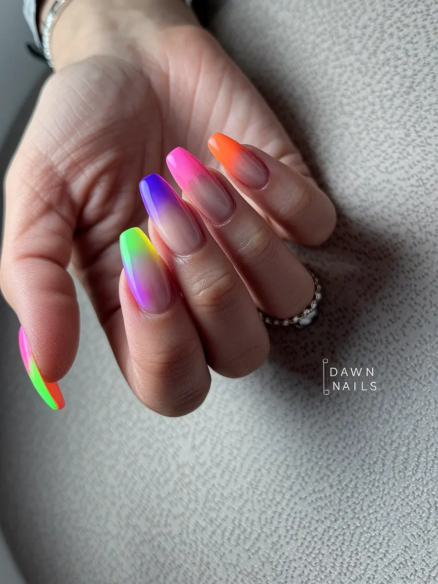 Fall ballerina nails Neon Fade for the Bold Fall Mood