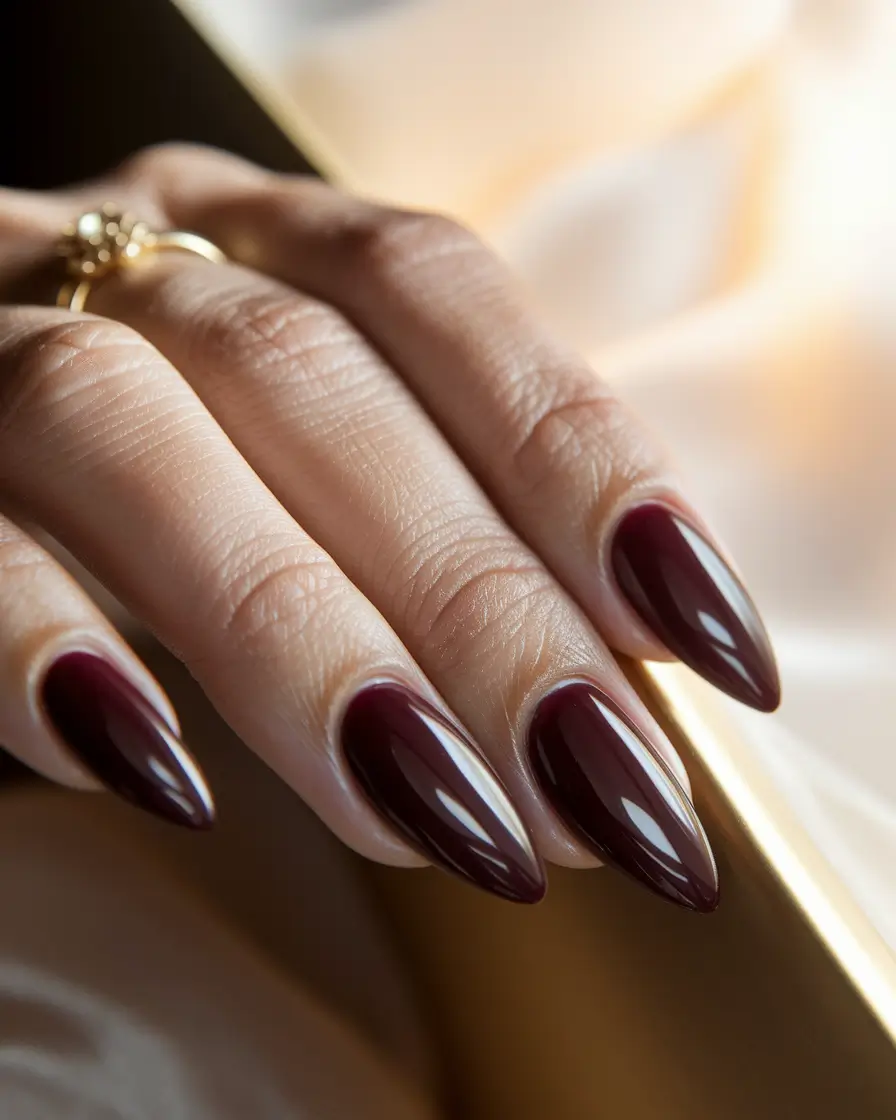 Fall ballerina nails Deep Wine Drama in Almond Form