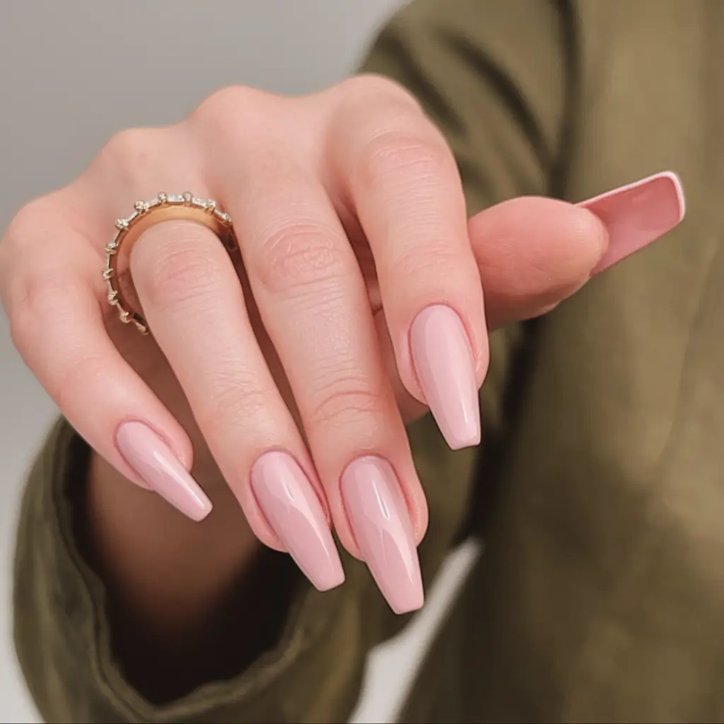 Fall ballerina nails Classic Pink Elegance with a Subtle Edge