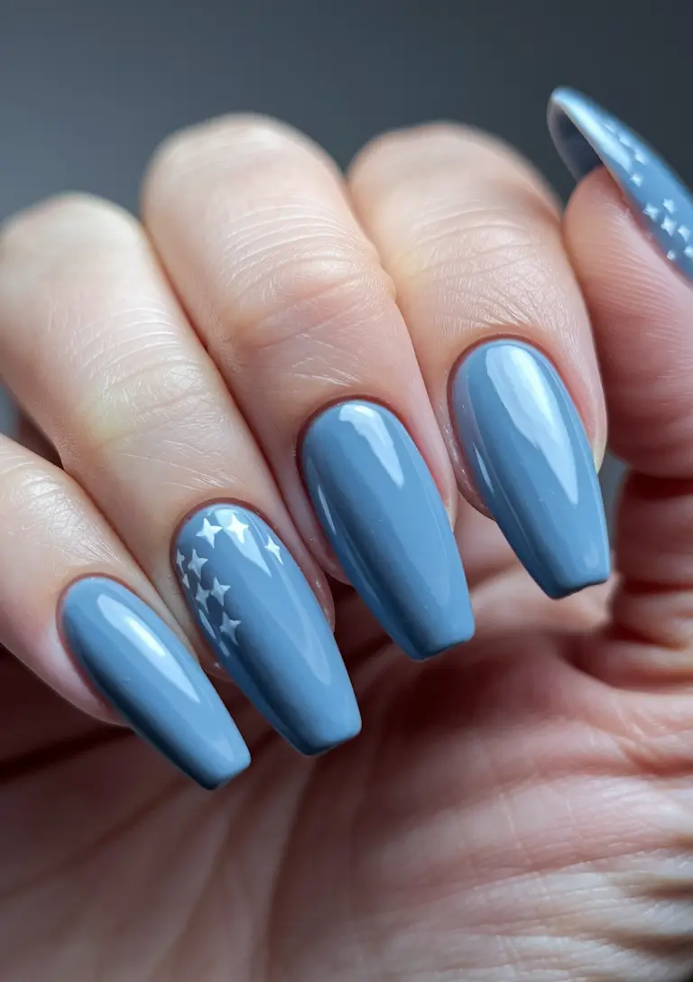 Fall ballerina nails Dusty Blue with Star Accents