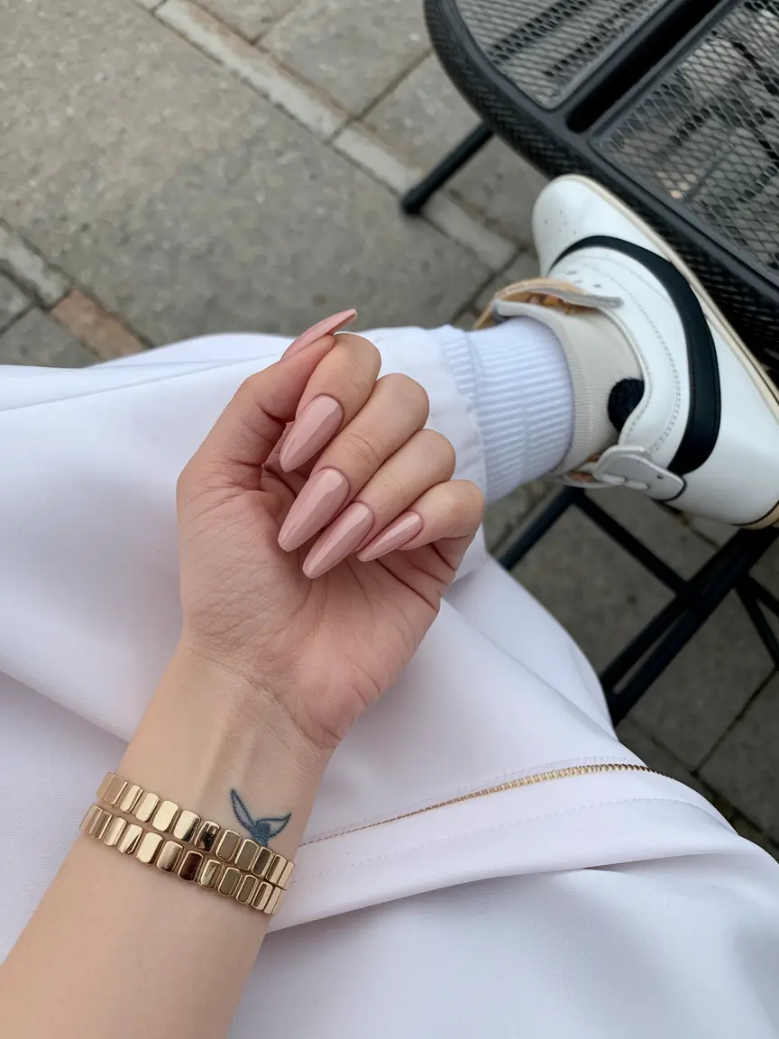Fall ballerina nails Nude Almond with Street Style Edge