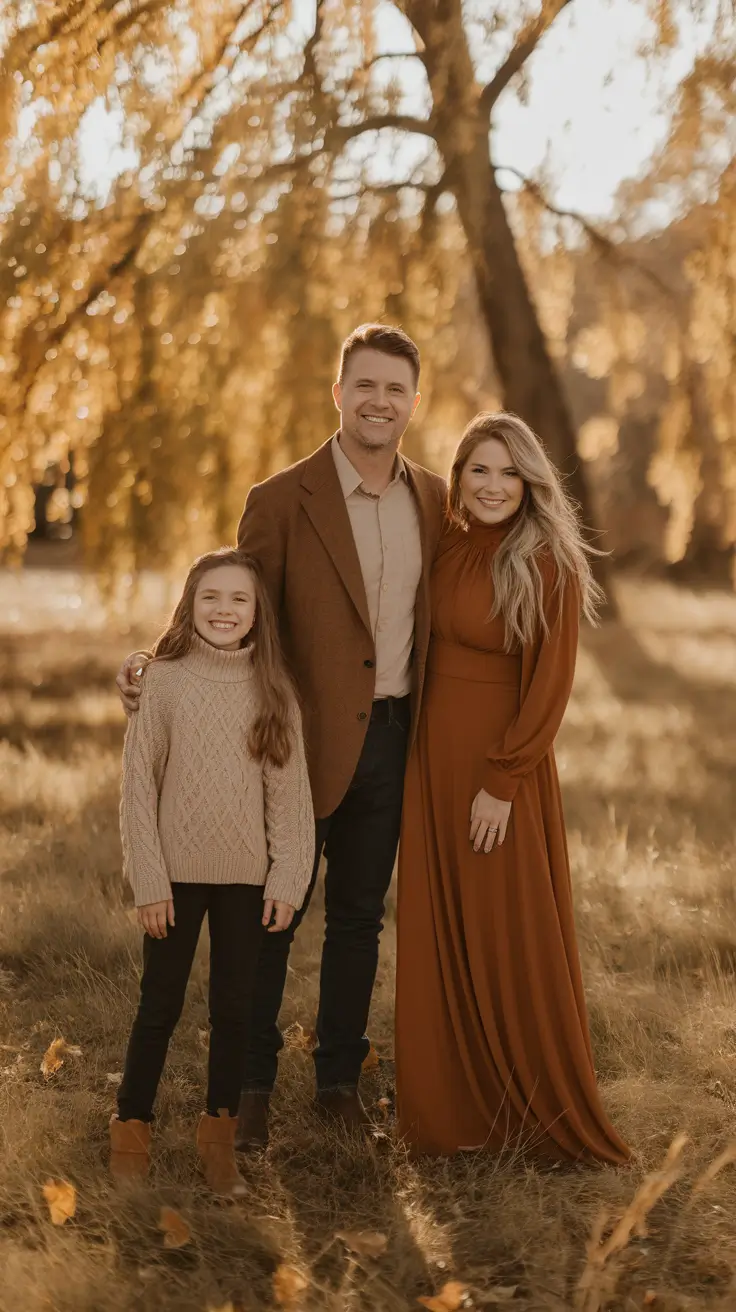 fall family photo outfits ideas 2025 All-in-Brown: Textural Harmony in Golden Light