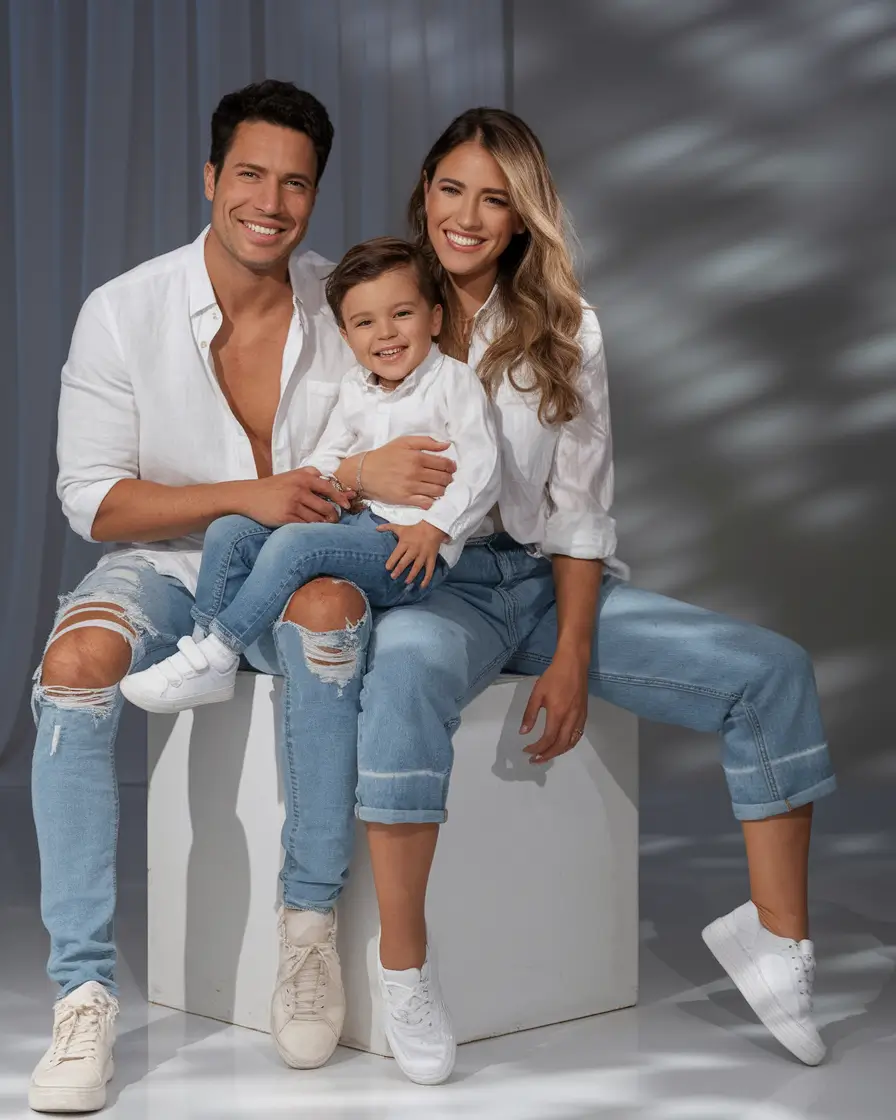 fall family photo outfits ideas 2025 Fresh and Fun in Classic White & Denim