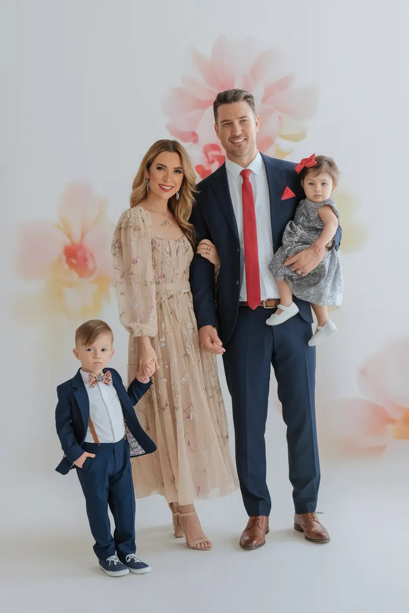fall family photo outfits ideas 2025 Chic Meets Classic in Coordinated Neutrals and Navy