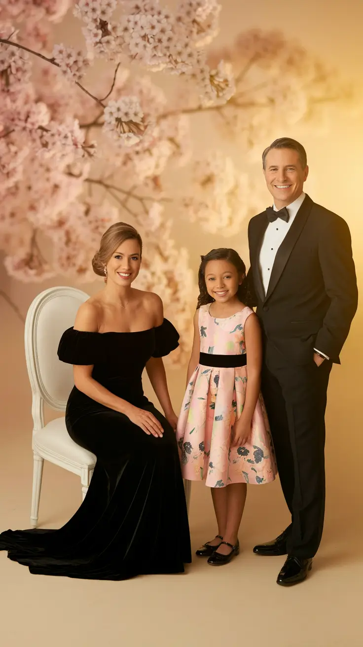 fall family photo outfits ideas 2025 Timeless Glamour with Black and Blush Accents