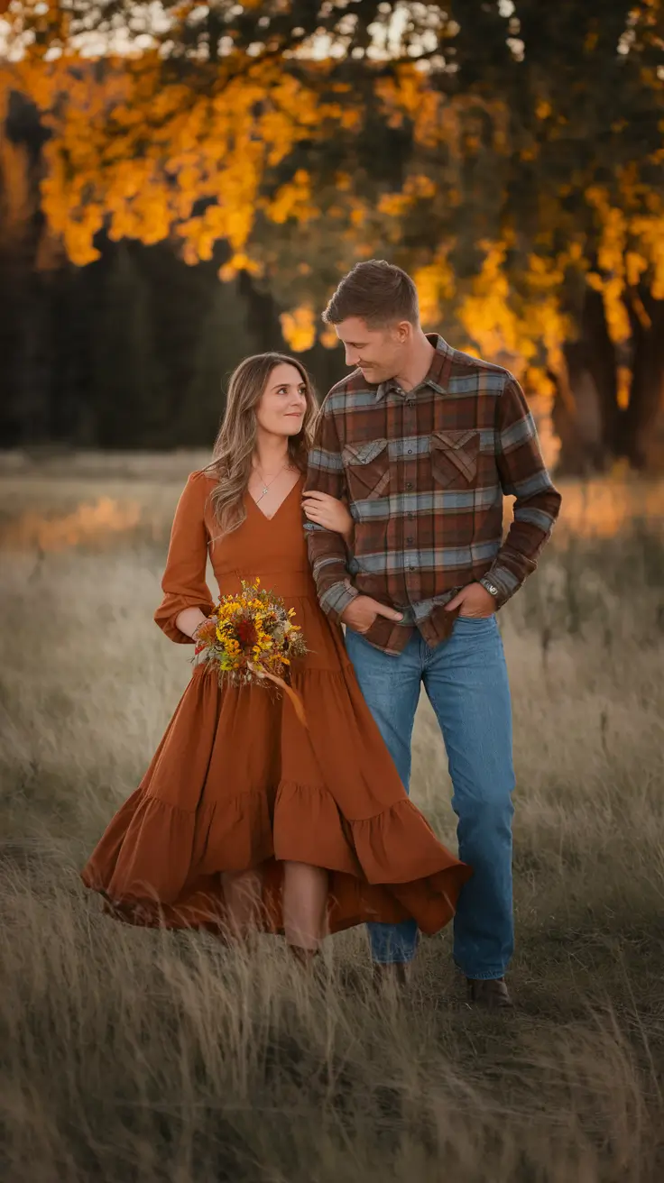 fall family photo outfits ideas 2025 Modern Western Meets Fall Romance