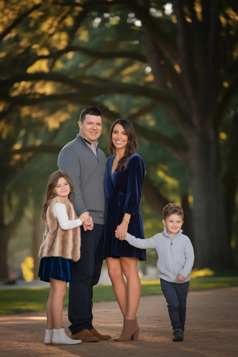 fall family photo outfits ideas 2025 Rich Texture and Velvet Contrast for Outdoor Elegance