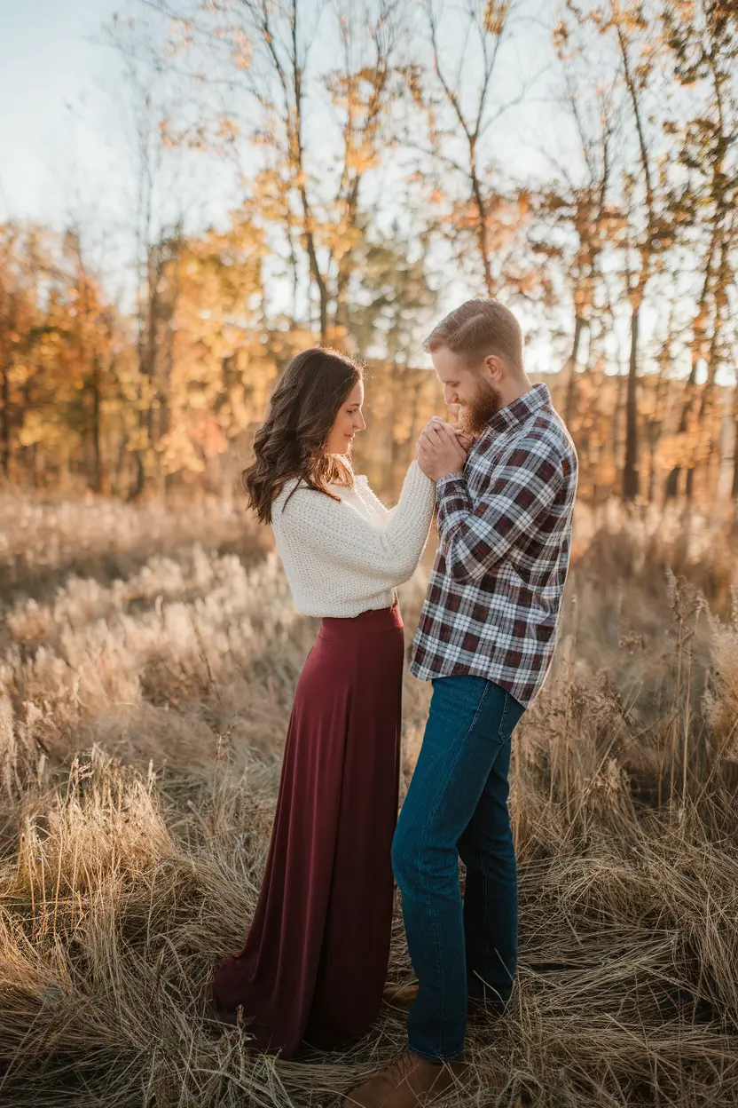 fall family photo outfits ideas 2025 Plum & Cream Romance in the Tall Grass