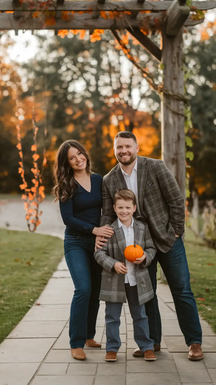 fall family photo outfits ideas 2025 Classy Plaid with Polished Denim