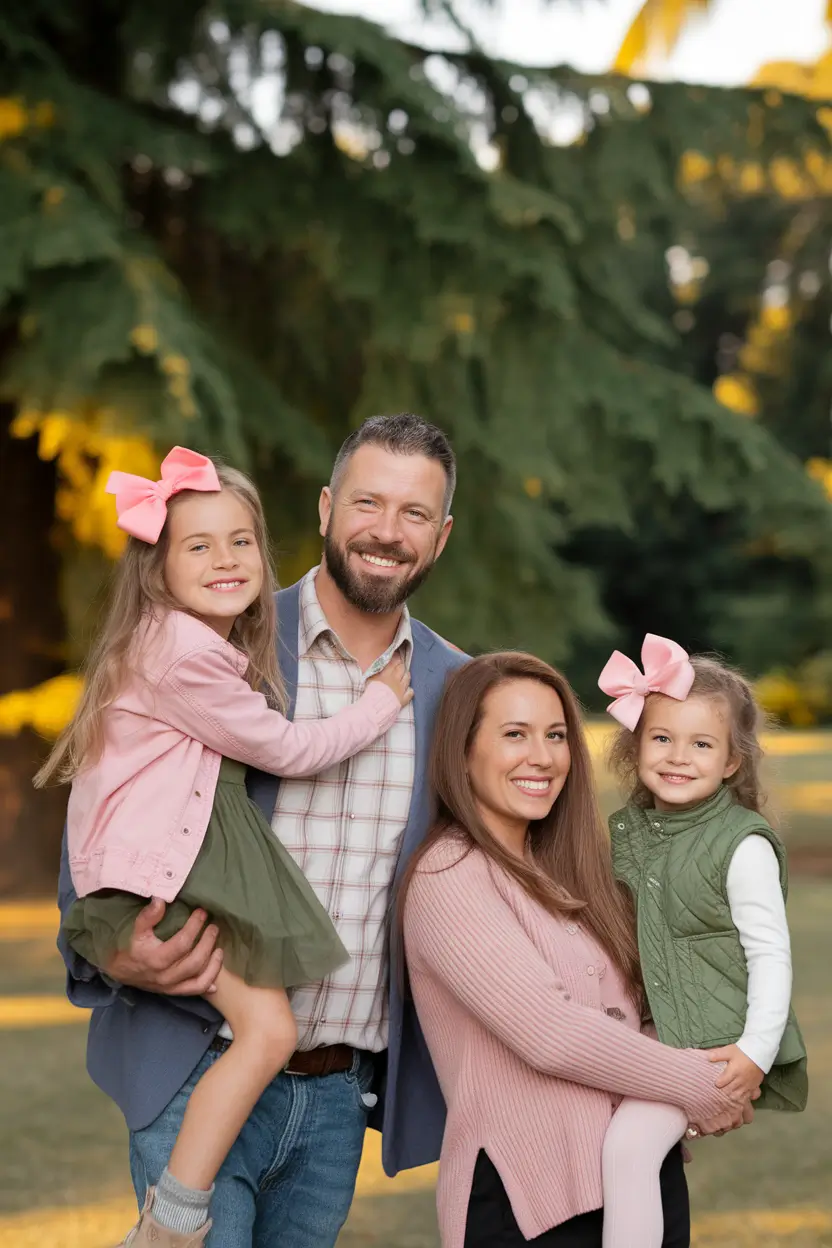 fall family photo outfits ideas 2025 Playful Greens and Rosy Accents