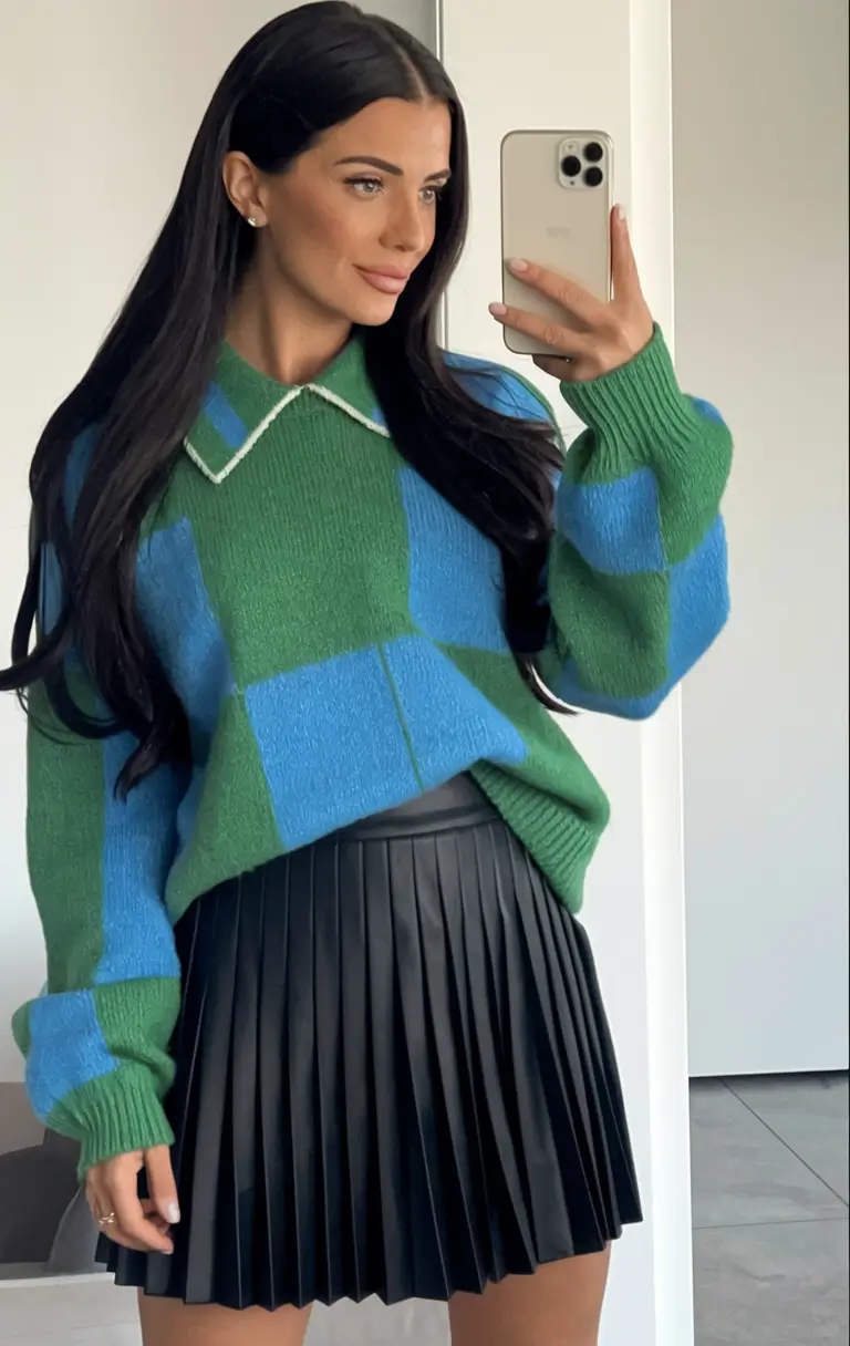 fall fashion outfits ideas 2025 – Color-Block Prep with a Pleated Twist