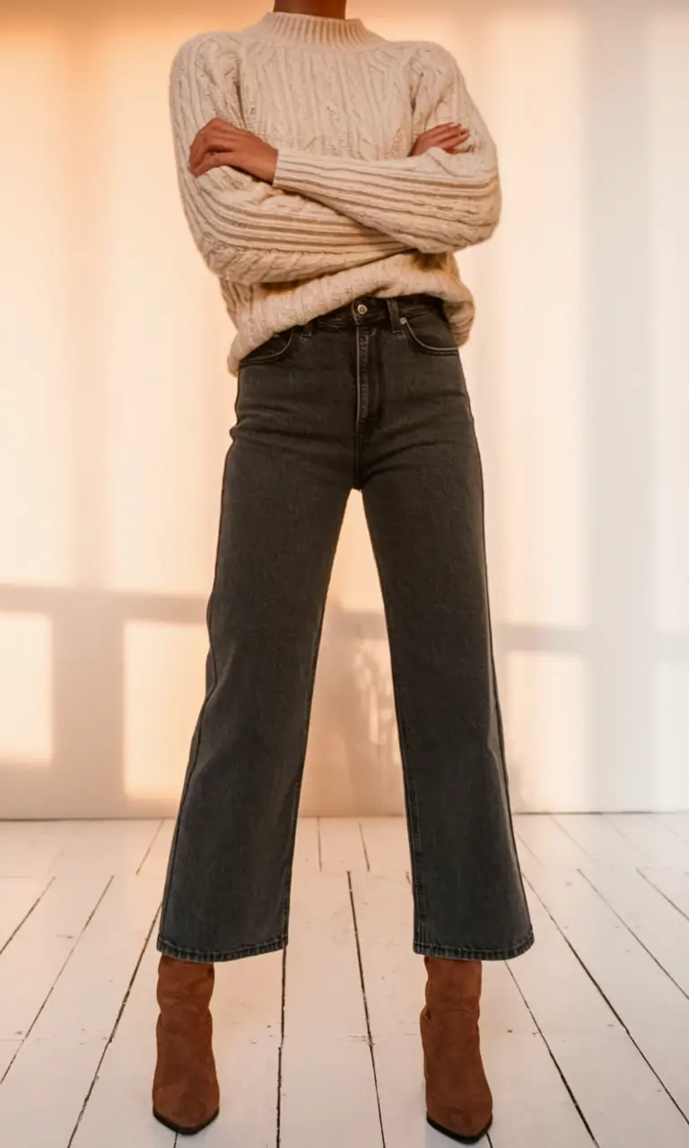 fall fashion outfits ideas 2025 – Cable-Knit Confidence & Cropped Denim