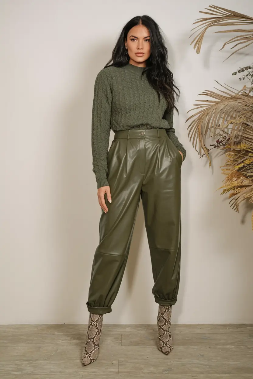 fall fashion outfits ideas 2025 – Monochrome Olive & Snakeskin Punch