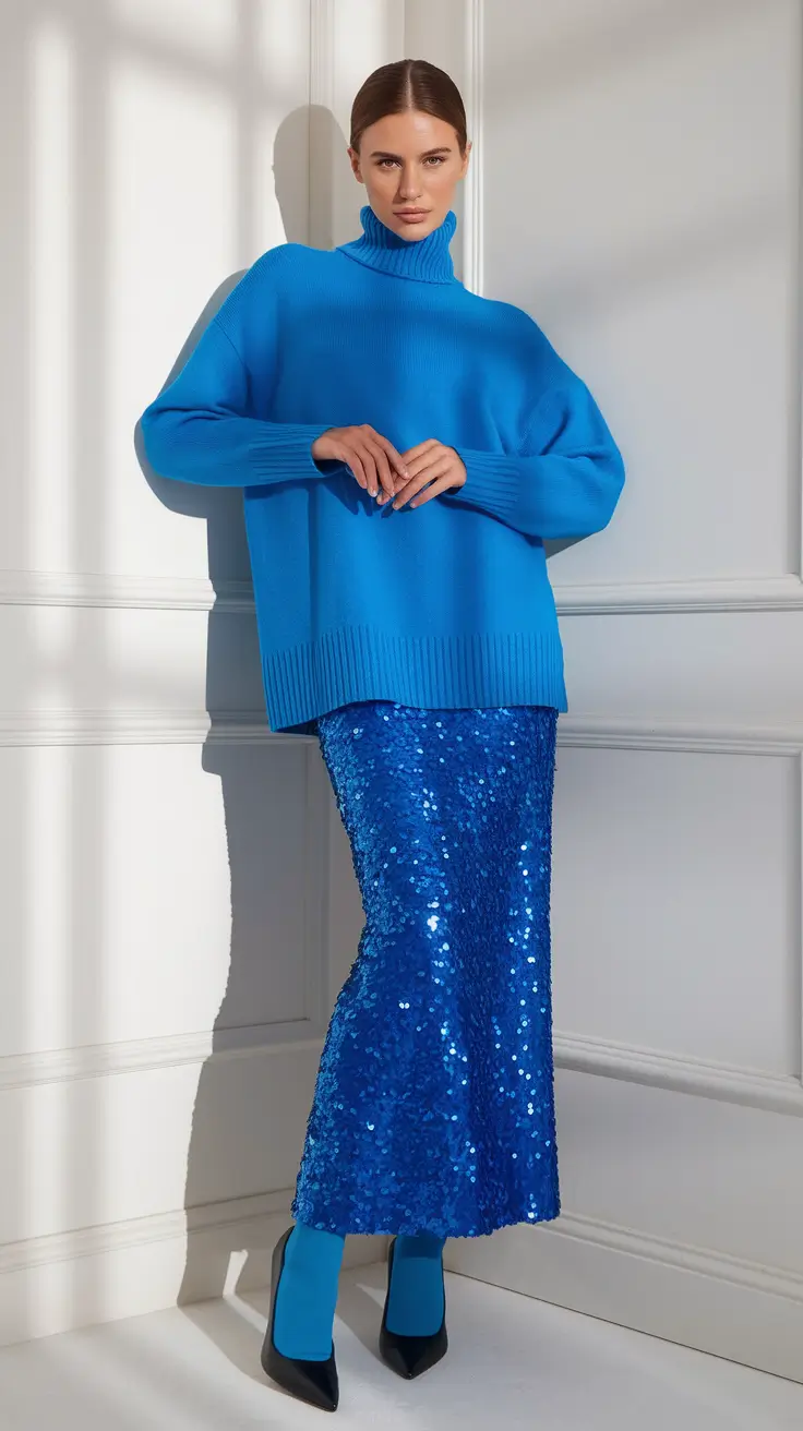 fall fashion outfits ideas 2025 – Electric Cobalt Texture Clash