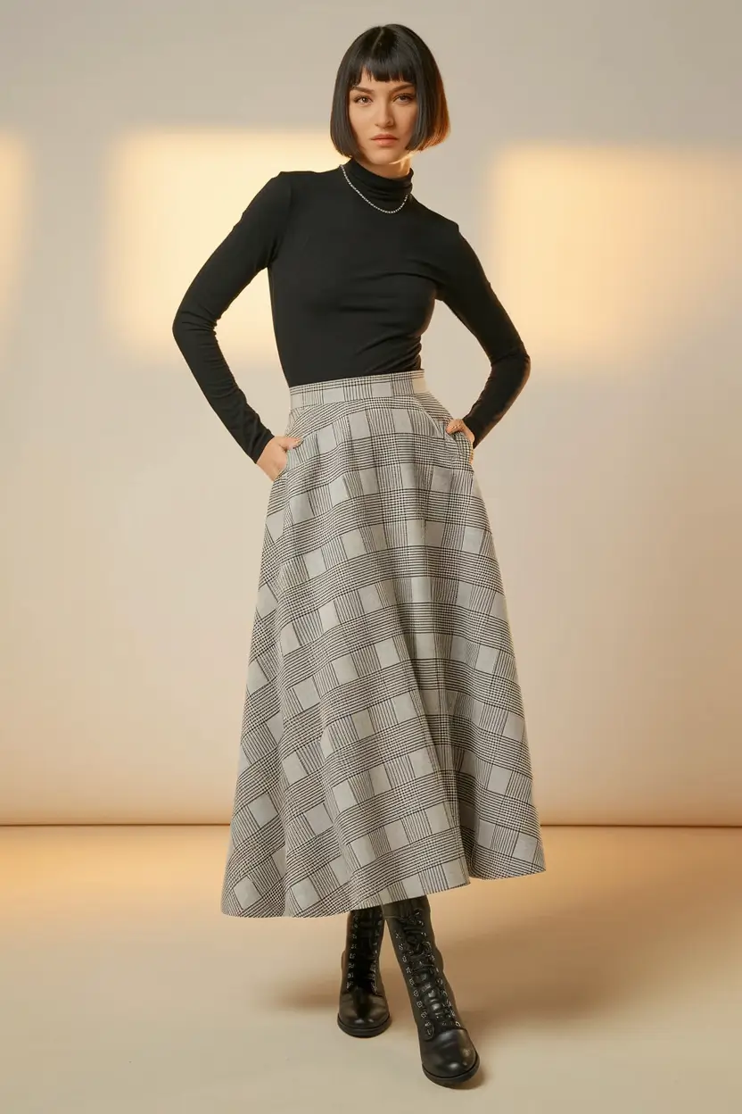 fall fashion trends women Modern Plaid Skirt & Combat Cool