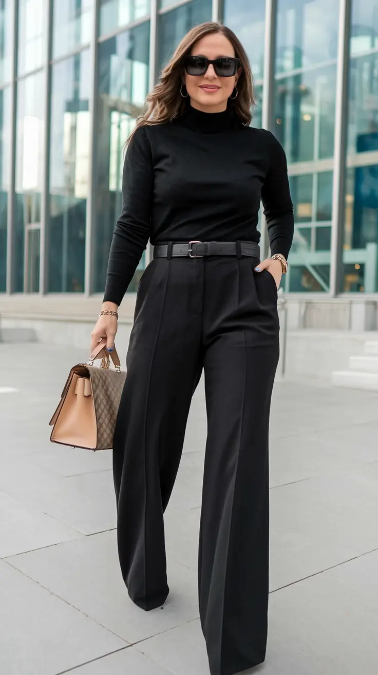 fall fashion trends women Noir on Noir—Tailored & Totally Boss