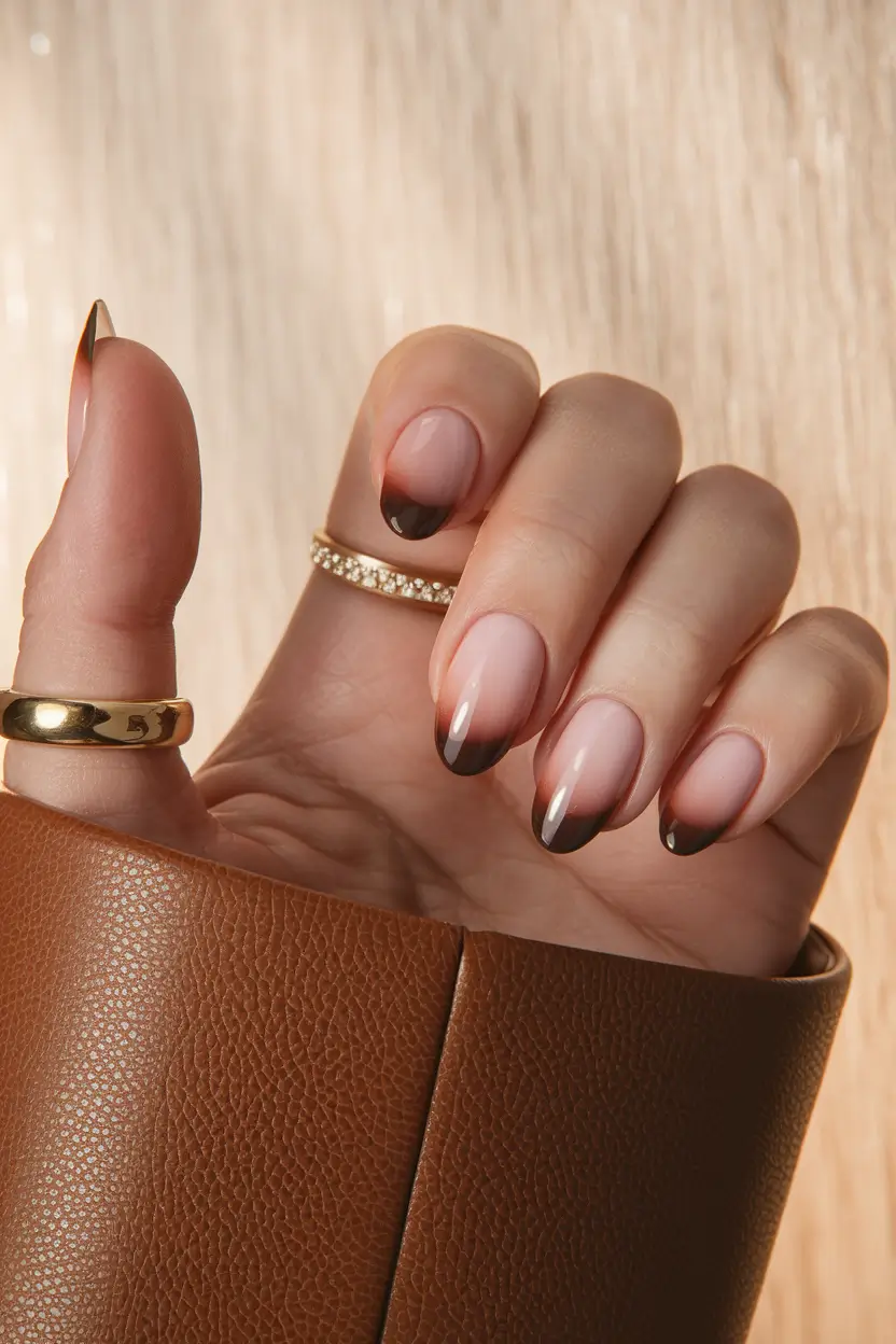 Fall French Tip Nails Ideas 2025 Caramel Mocha Smoky Fade