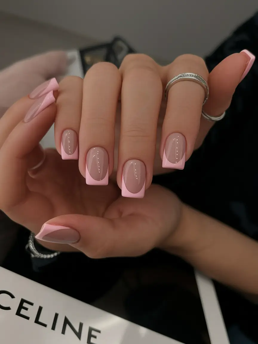 Fall French Tip Nails Ideas 2025 Barbie Pink Square French