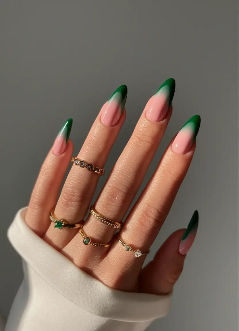 Fall French Tip Nails Ideas 2025 Forest Fade French Tips