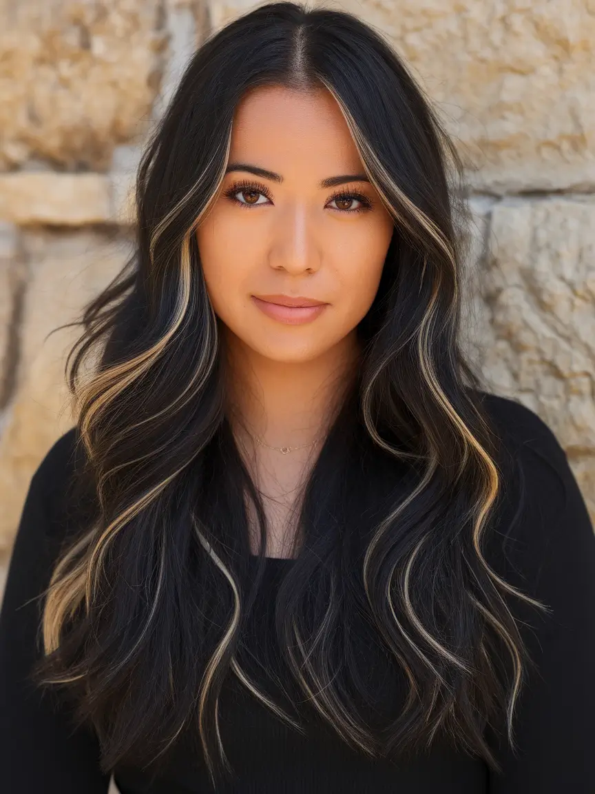 fall hair color ideas 2025 Dark Roast with Blonde Veins