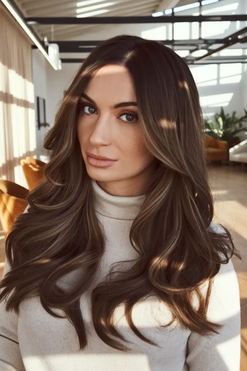 fall hair color ideas 2025 Walnut Cream Ribbon Brunette