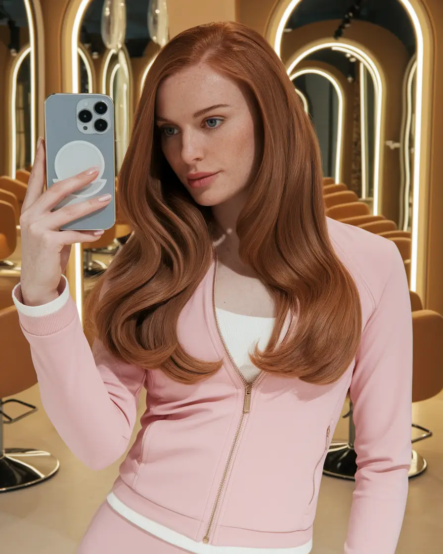 fall hair color ideas 2025 Salon-Gloss Copper Selfie
