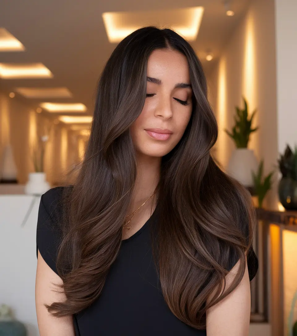 fall hair color ideas 2025 Midnight Mocha Sweep