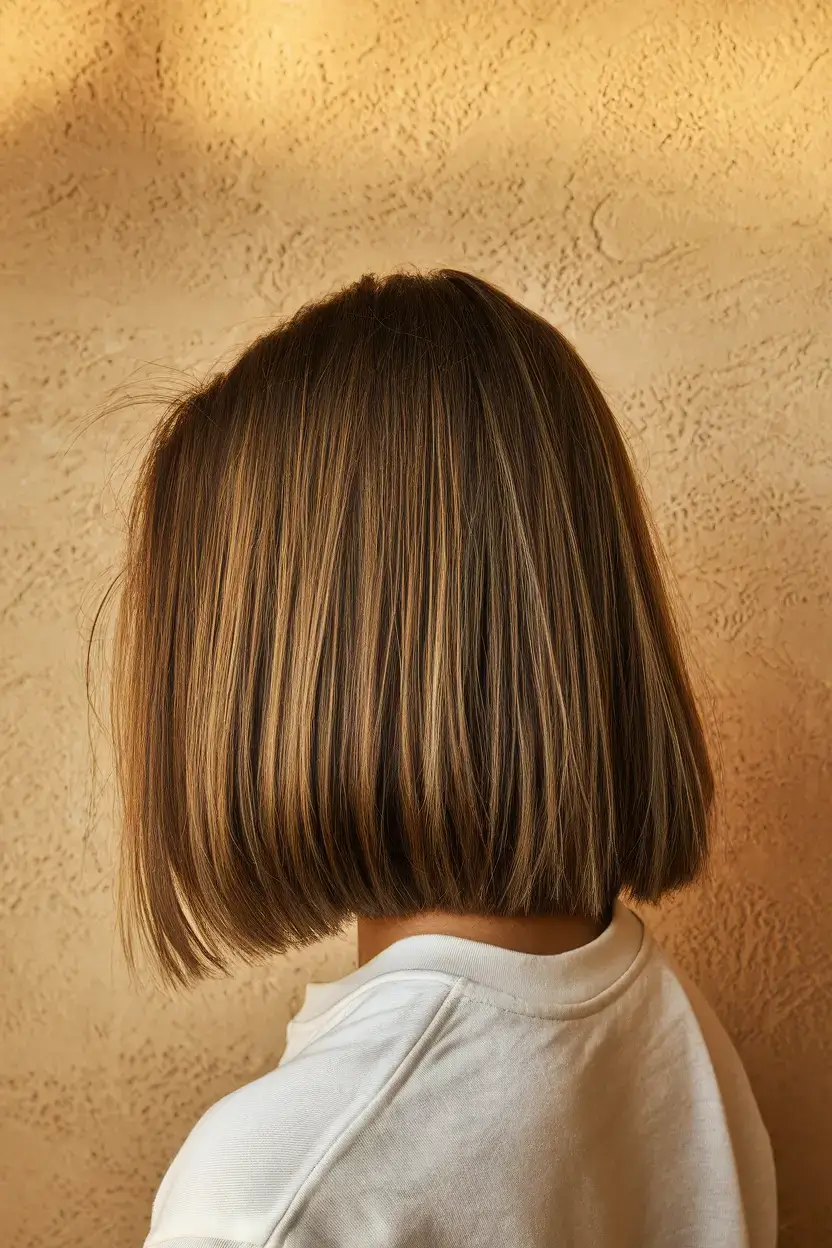 fall brunette hair color short Straight & Golden Blunt Bob