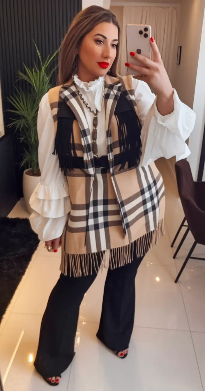 fall office outfits for women ideas 2025 Fringed Layers & Statement Sleeves