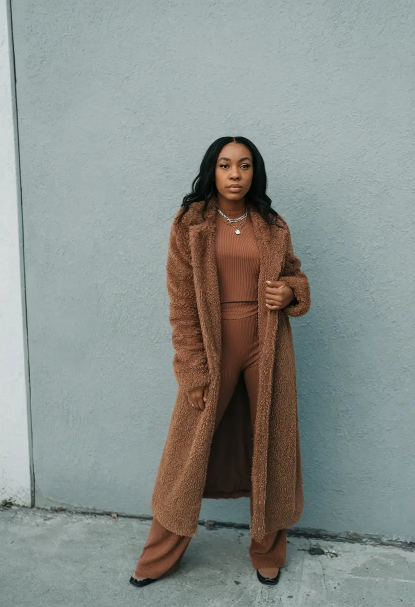 fall outfits for black women 2025 Cocoa Ribbed Comfort Coat