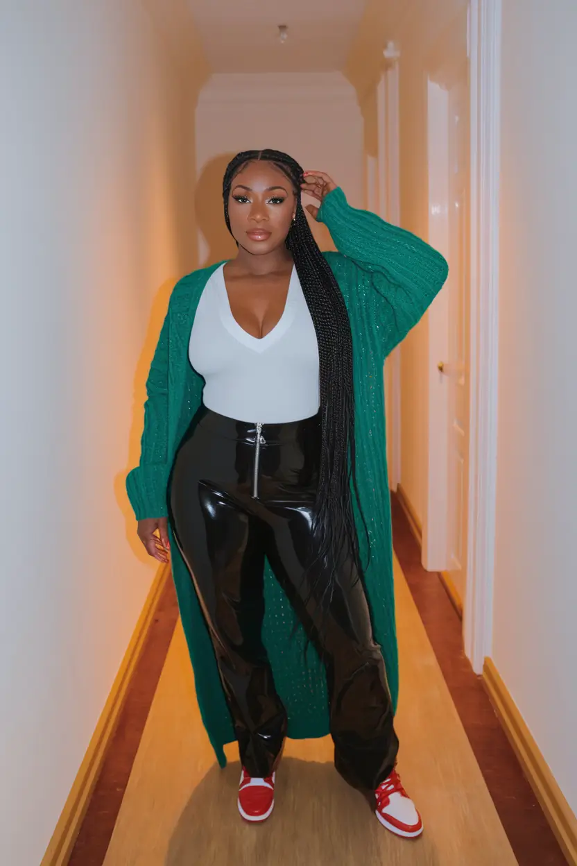 fall outfits for black women 2025 Emerald Duster & Patent Punch