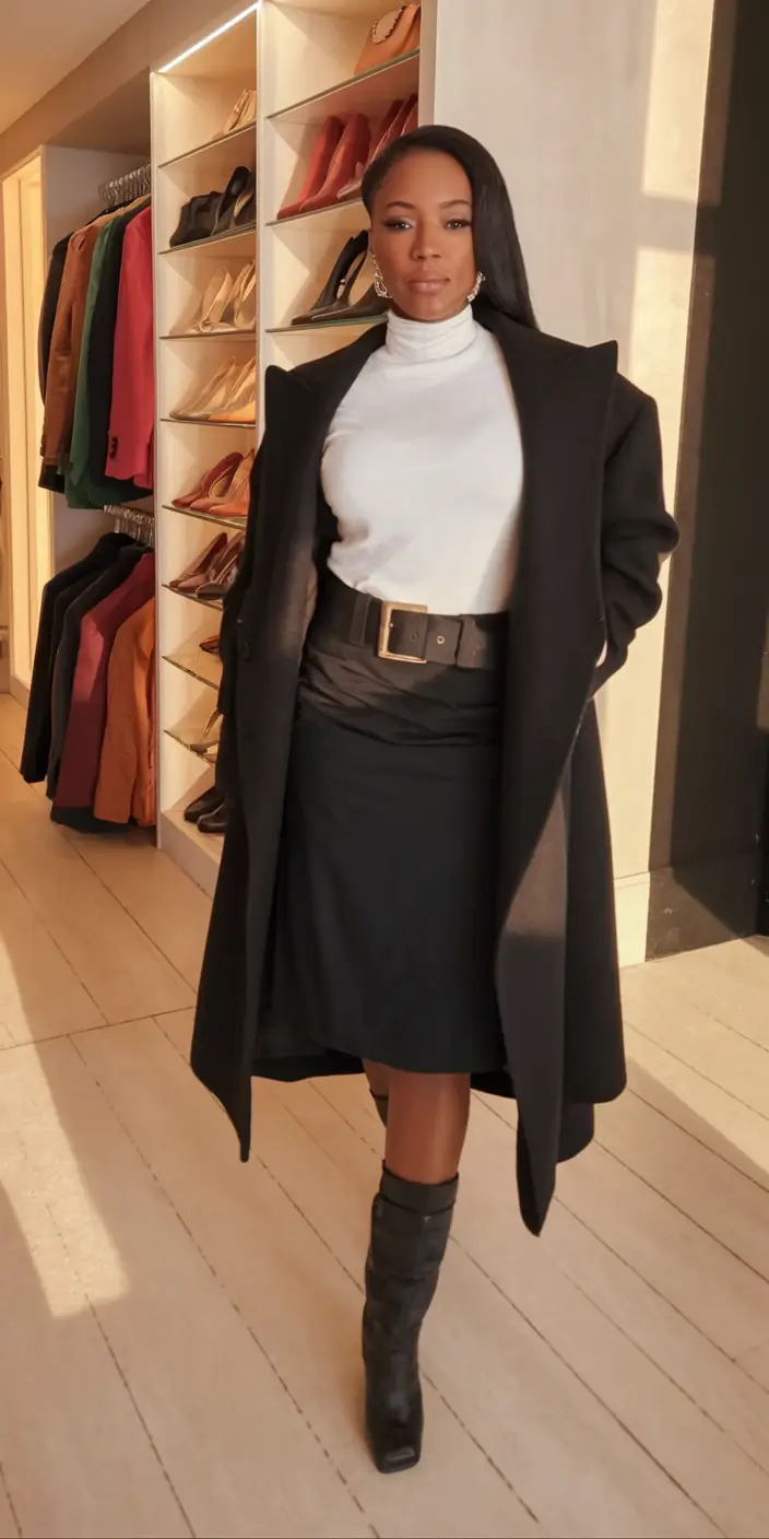 fall outfits for black women 2025 Black and White with Belted Precision