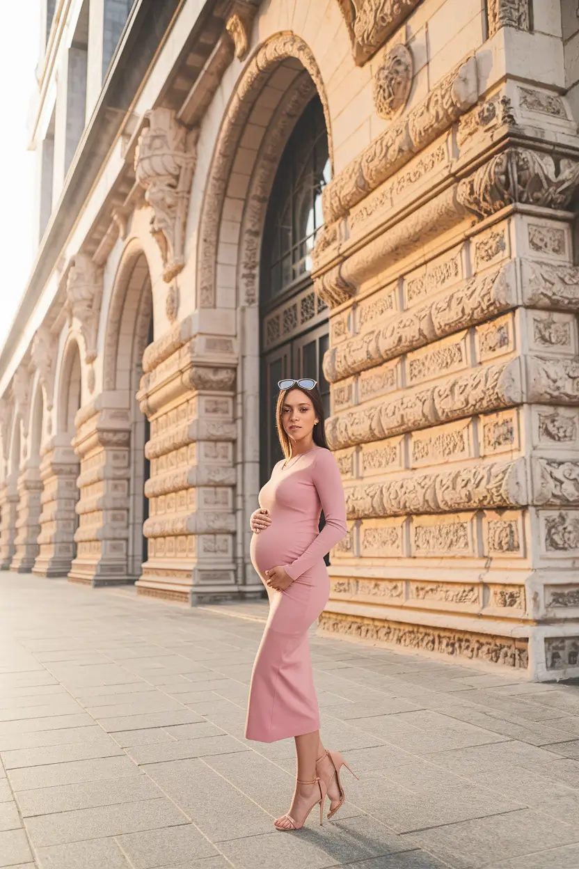 fall outfits for pregnant women Sleek in Blush for an Elegant Evening