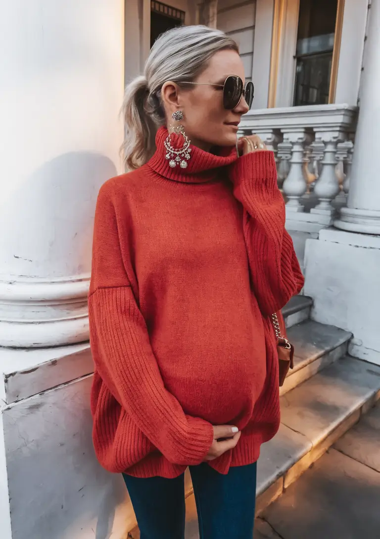 fall outfits for pregnant women Oversized Sweater in Bold Autumn Red