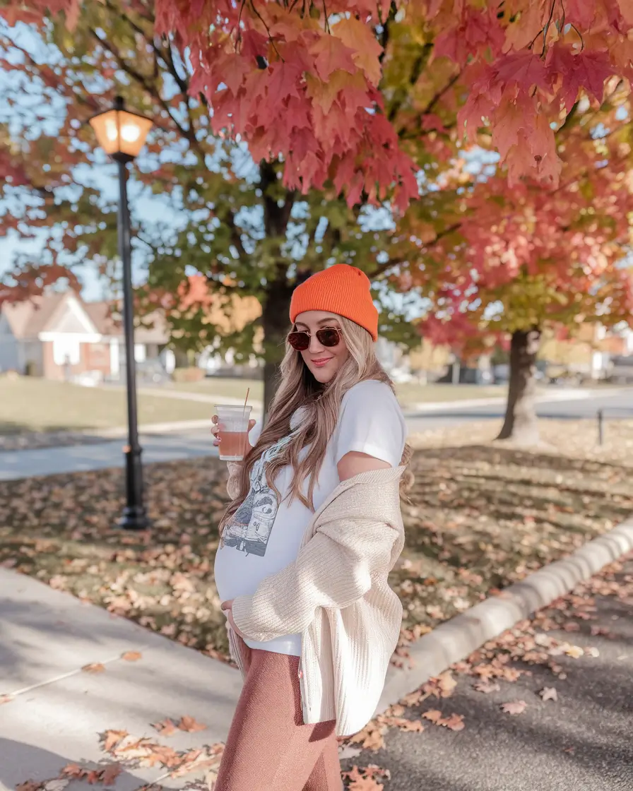 fall outfits for pregnant women Laid-Back Layers for a Cozy Fall Stroll