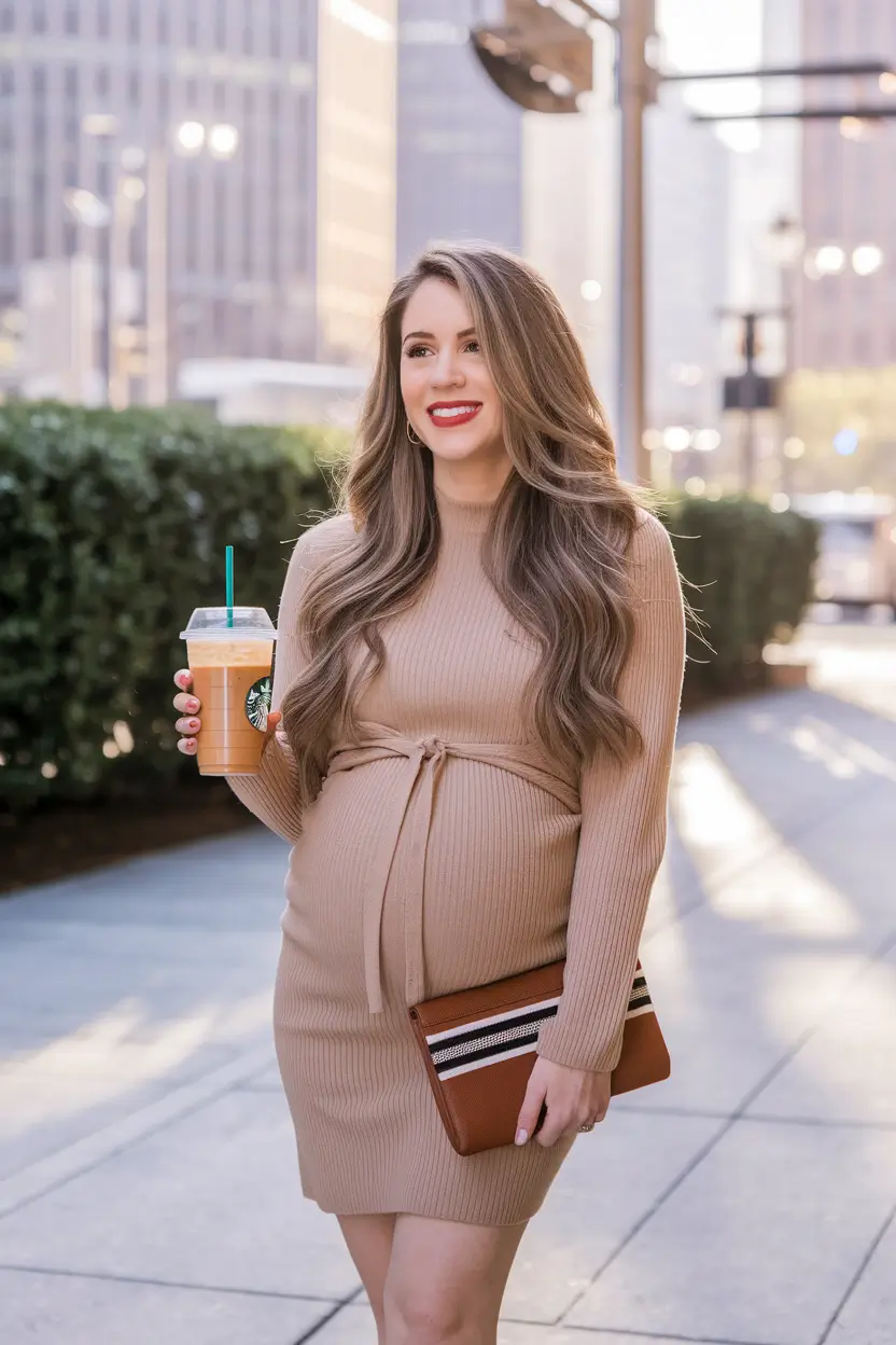 fall outfits for pregnant women Soft Neutrals and Coffee Runs