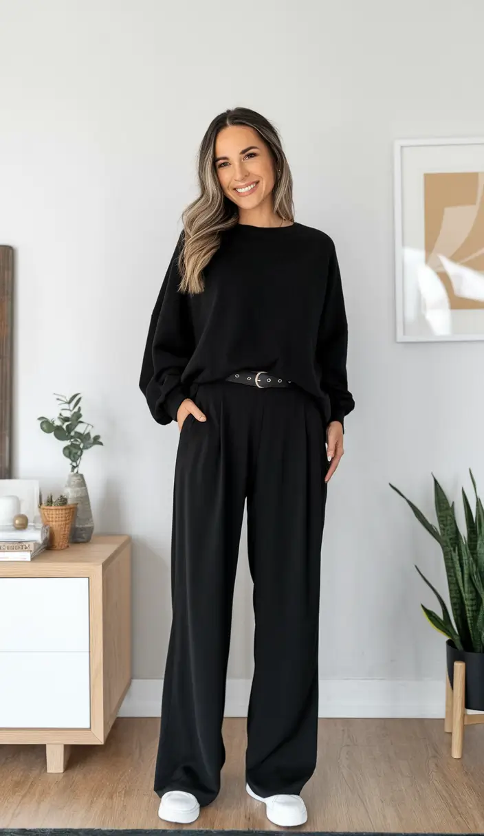 fall outfits for school 2025 Effortless Comfort in a Modern Black Set