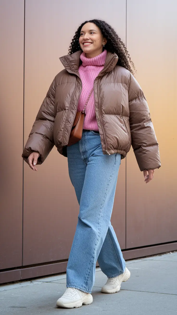 fall outfits for school 2025 Bubblegum Knits and Puffer Confidence