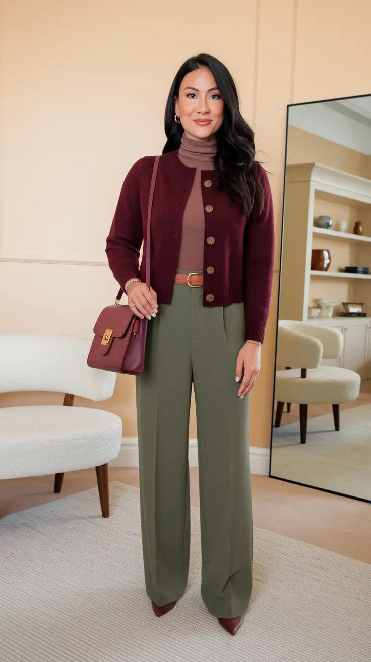 fall outfits latina women - cute ideas 2025 Berry-Cardigan Layer Game
