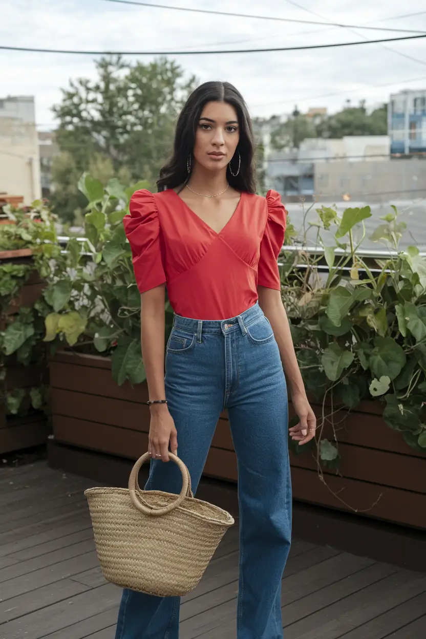 fall outfits latina women - cute ideas 2025 Scarlet Puff Sleeves & Rooftop Daydream